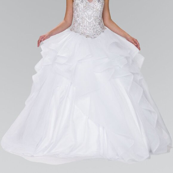 Sequin Bodice Illusion Neck Evening Dress GSGL2378 - Picture 4 of 5